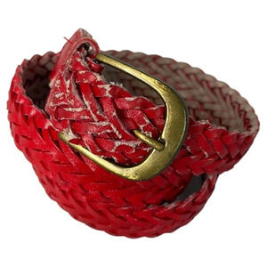 5/$25 WESTERN Red Braided Faux Leather Belt with Brass Buckle Size Large *As Is*